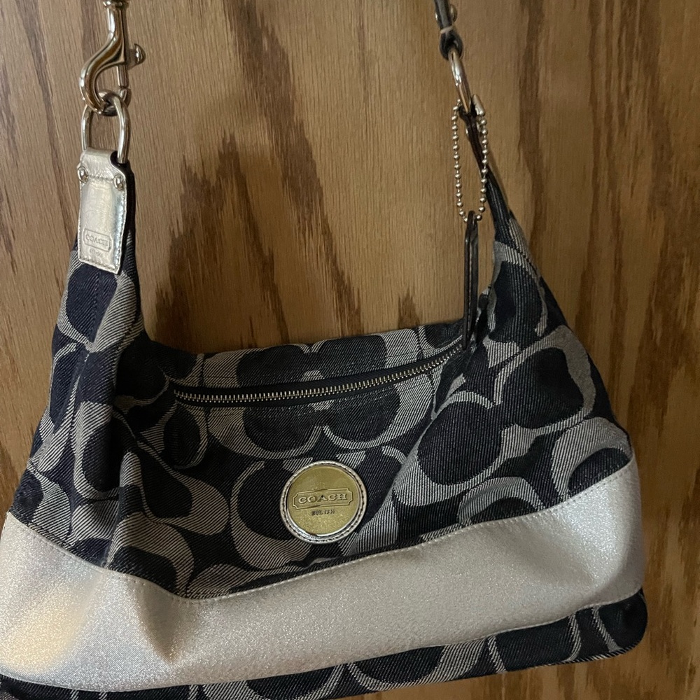 Coach Black and Cream Signature Shoulder Bag
